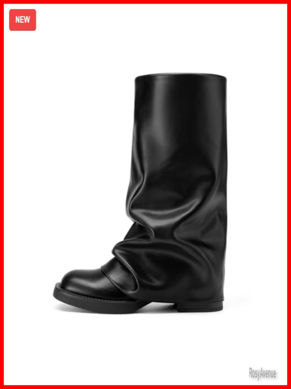Faux Leather Knee High Pull On Boots Square Toe Slouchy Fold Over